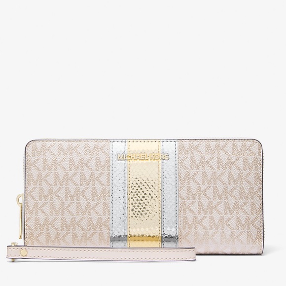 Michael Kors Jet Set Travel Large Signature Logo and Metallic Continental Wallet - Picture 3 of 16